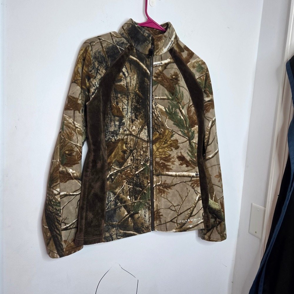 Field & Stream Womens Realtree Camo Full Zip Fleece Jacket Brown Medium Hunting